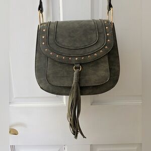 Franco Sarto Olive Green Studded Tassel Crossbody Bag